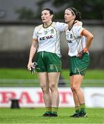15 July 2023; Meath players Shelly Melia, left, and Niamh O'Sullivan after their side's defeat in the TG4 Ladies Football All-Ireland Senior Championship quarter-final match between Kerry and Meath at Austin Stack Park in Tralee, Kerry. Photo by Piaras Ó Mídheach/Sportsfile