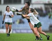 15 July 2023; Lorraine Scanlon of Kerry in action against Megan Thynne of Meath during the TG4 Ladies Football All-Ireland Senior Championship quarter-final match between Kerry and Meath at Austin Stack Park in Tralee, Kerry. Photo by Piaras Ó Mídheach/Sportsfile
