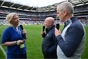 15 July 2023; Croke Park hosted ‘Sustainability Day’ on Saturday July 15th as they showcased some of the sustainability initiatives in place at the stadium. Pictured are Jummy D'Arcy, centre, and Padraig Fallon being interviewed by Lynette Fay. Photo by Brendan Moran/Sportsfile