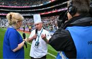 15 July 2023; Croke Park hosted ‘Sustainability Day’ on Saturday July 15th as they showcased some of the sustainability initiatives in place at the stadium. Pictured is Croke Park Executive Chef Ruairi Boyce being interviewed by Lynette Fay. Photo by Brendan Moran/Sportsfile