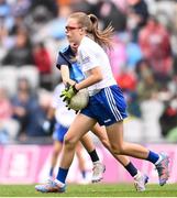 15 July 2023; Emily Nic an tSaoir, Gaelscoil Eoghain Uí Thuairisc, Carlow, representing Monaghan, during the INTO Cumann na mBunscol GAA Respect Exhibition Go Games at the GAA Football All-Ireland Senior Championship semi-final match between Dublin and Monaghan at Croke Park in Dublin. Photo by Ramsey Cardy/Sportsfile