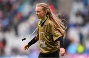 15 July 2023; Referee Niamh Devaney, Ballyvary Central NS, Castlebar, Mayo, during the INTO Cumann na mBunscol GAA Respect Exhibition Go Games at the GAA Football All-Ireland Senior Championship semi-final match between Dublin and Monaghan at Croke Park in Dublin. Photo by Ramsey Cardy/Sportsfile