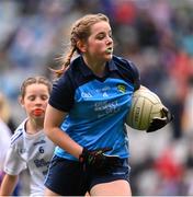 15 July 2023; Sorcha Aspell, Ardnagrath NS, Athlone, Westmeath, representing Dublin, during the INTO Cumann na mBunscol GAA Respect Exhibition Go Games at the GAA Football All-Ireland Senior Championship semi-final match between Dublin and Monaghan at Croke Park in Dublin. Photo by Ramsey Cardy/Sportsfile