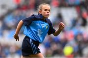 15 July 2023; Sophie McCabe, St Malachys' Girls' School, Dundalk, Louth, representing Dublin, during the INTO Cumann na mBunscol GAA Respect Exhibition Go Games at the GAA Football All-Ireland Senior Championship semi-final match between Dublin and Monaghan at Croke Park in Dublin. Photo by Ramsey Cardy/Sportsfile
