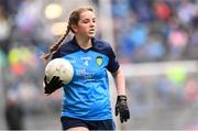 15 July 2023; Sorcha Aspell, Ardnagrath NS, Athlone, Westmeath, representing Dublin, during the INTO Cumann na mBunscol GAA Respect Exhibition Go Games at the GAA Football All-Ireland Senior Championship semi-final match between Dublin and Monaghan at Croke Park in Dublin. Photo by Ramsey Cardy/Sportsfile