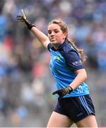 15 July 2023; Sorcha Aspell, Ardnagrath NS, Athlone, Westmeath, representing Dublin, during the INTO Cumann na mBunscol GAA Respect Exhibition Go Games at the GAA Football All-Ireland Senior Championship semi-final match between Dublin and Monaghan at Croke Park in Dublin. Photo by Ramsey Cardy/Sportsfile