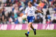 15 July 2023; Maebh Browne, Hollyford NS, Hollyford, Tipperary, representing Monaghan, during the INTO Cumann na mBunscol GAA Respect Exhibition Go Games at the GAA Football All-Ireland Senior Championship semi-final match between Dublin and Monaghan at Croke Park in Dublin. Photo by Ramsey Cardy/Sportsfile