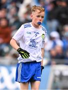 15 July 2023; Kevin Touhy, Kilgarvan Central School, Kilgarvan, Kerry, representing Monaghan, during the INTO Cumann na mBunscol GAA Respect Exhibition Go Games at the GAA Football All-Ireland Senior Championship semi-final match between Dublin and Monaghan at Croke Park in Dublin. Photo by Ramsey Cardy/Sportsfile