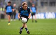 15 July 2023; Ben Lenihan, Dromcollogher NS, Charleville, Cork, representing Dublin, during the INTO Cumann na mBunscol GAA Respect Exhibition Go Games at the GAA Football All-Ireland Senior Championship semi-final match between Dublin and Monaghan at Croke Park in Dublin. Photo by Ramsey Cardy/Sportsfile