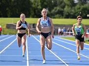 16 July 2023; Mollie O Reilly of Dundrum South Dublin AC, Dublin, centre, competes in the senior women's 100m during day two of the 123.ie National AAI Games and Combines at Morton Stadium in Santry, Dublin. Photo by Stephen Marken/Sportsfile