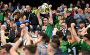 15 July 2023; Meath captain Donal Keogan celerates with the cup after the Tailteann Cup Final match between Down and Meath at Croke Park in Dublin. Photo by Brendan Moran/Sportsfile