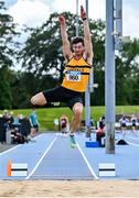 16 July 2023; Sam Healy of Leevale AC, Cork, competes in the senior men's Long Jump during day two of the 123.ie National AAI Games and Combines at Morton Stadium in Santry, Dublin. Photo by Stephen Marken/Sportsfile