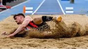 16 July 2023; Dillon Ryan of Moycarkey Coolcroo AC, Tipperary, competes in the Senior Men's Long Jump during day two of the 123.ie National AAI Games and Combines at Morton Stadium in Santry, Dublin. Photo by Stephen Marken/Sportsfile