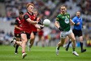 15 July 2023; Daniel Magill of Down in action against Cillian O'Sullivan of Meath during the Tailteann Cup Final match between Down and Meath at Croke Park in Dublin. Photo by Brendan Moran/Sportsfile