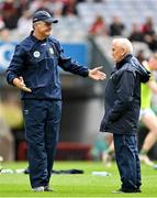 15 July 2023; Meath manager Colm O'Rourke, left, and selector Sean Boylan before the Tailteann Cup Final match between Down and Meath at Croke Park in Dublin. Photo by Brendan Moran/Sportsfile