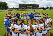 16 July 2023; The Clare team huddle before the LGFA All-Ireland U16 C Championship Final match between Clare and Antrim at Clane in Kildare. Photo by Sam Barnes/Sportsfile