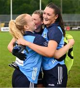 16 July 2023; Jodi Egan, left, Jennifer Dunne, centre, and Niamh Hetherton of Dublin after the TG4 LGFA All-Ireland Senior Championship Quarter-Final match between Donegal and Dublin at MacCumhaill Park in Ballybofey, Donegal. Photo by Ramsey Cardy/Sportsfile