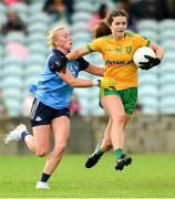 16 July 2023; Niamh Boyle of Donegal in action against Carla Rowe of Dublin during the TG4 LGFA All-Ireland Senior Championship Quarter-Final match between Donegal and Dublin at MacCumhaill Park in Ballybofey, Donegal. Photo by Ramsey Cardy/Sportsfile