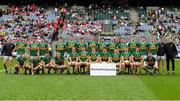 16 July 2023; The Kerry squad behind a #UnitedForEquality sign before the GAA Football All-Ireland Senior Championship Semi-Final match between Derry and Kerry at Croke Park in Dublin. Photo by John Sheridan/Sportsfile