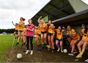 16 July 2023; Antrim players and coachings atff celebrate a late penalty save in the LGFA All-Ireland U16 C Championship Final match between Clare and Antrim at Clane in Kildare. Photo by Sam Barnes/Sportsfile