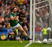 16 July 2023; Gavin White of Kerry celebrates scoring his side's first goal during the GAA Football All-Ireland Senior Championship Semi-Final match between Derry and Kerry at Croke Park in Dublin. Photo by Brendan Moran/Sportsfile
