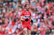 16 July 2023; Brendan Rogers of Derry celebrates a point during the GAA Football All-Ireland Senior Championship Semi-Final match between Derry and Kerry at Croke Park in Dublin. Photo by David Fitzgerald/Sportsfile