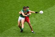 16 July 2023; David Clifford of Kerry in action against Christopher McKaigue of Derry during the GAA Football All-Ireland Senior Championship Semi-Final match between Derry and Kerry at Croke Park in Dublin. Photo by Daire Brennan/Sportsfile