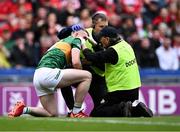 16 July 2023; Jason Foley of Kerry receives medical attention for an injury during the GAA Football All-Ireland Senior Championship Semi-Final match between Derry and Kerry at Croke Park in Dublin. Photo by Piaras Ó Mídheach/Sportsfile