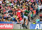 16 July 2023; Christopher McKaigue of Derry in action against David Clifford of Kerry during the GAA Football All-Ireland Senior Championship Semi-Final match between Derry and Kerry at Croke Park in Dublin. Photo by David Fitzgerald/Sportsfile