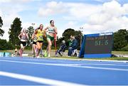 16 July 2023; Avril Millerick of Youghal AC, Cork, leads the way in the junior women's 3000m during day two of the 123.ie National AAI Games and Combines at Morton Stadium in Santry, Dublin. Photo by Stephen Marken/Sportsfile