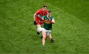 16 July 2023; Paul Geaney of Kerry in action against Eoghan McEvoy of Derry during the GAA Football All-Ireland Senior Championship Semi-Final match between Derry and Kerry at Croke Park in Dublin. Photo by Daire Brennan/Sportsfile
