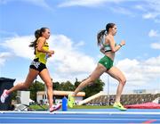 16 July 2023; Avril Millerick of Youghal AC, Cork, and Roise Roberts of North Belfast Harriers, Antrim, compete in the junior women's 3000m  during day two of the 123.ie National AAI Games and Combines at Morton Stadium in Santry, Dublin. Photo by Stephen Marken/Sportsfile