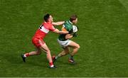 16 July 2023; Gavin White of Kerry in action against Conor McCluskey of Derry during the GAA Football All-Ireland Senior Championship Semi-Final match between Derry and Kerry at Croke Park in Dublin. Photo by Daire Brennan/Sportsfile