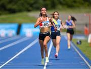 16 July 2023; Ellen Moran of Galway City Harriers AC, Galway, wins the senior women's 3000m during day two of the 123.ie National AAI Games and Combines at Morton Stadium in Santry, Dublin. Photo by Stephen Marken/Sportsfile