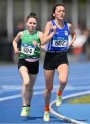 16 July 2023; Sinead Mc Donald of Glenmore AC, Louth, left, and Edel Monaghan of Dublin City Harriers AC, Dublin, compete in the senior women's 3000m  during day two of the 123.ie National AAI Games and Combines at Morton Stadium in Santry, Dublin. Photo by Stephen Marken/Sportsfile
