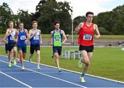 16 July 2023; Robert Hewison of Kildare AC, Kildare, wins his heat in the senior men's 800m during day two of the 123.ie National AAI Games and Combines at Morton Stadium in Santry, Dublin. Photo by Stephen Marken/Sportsfile