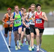 16 July 2023; Niall Murphy of Ennis Track AC, Clare, leads the pack in the junior men's 3000m during day two of the 123.ie National AAI Games and Combines at Morton Stadium in Santry, Dublin. Photo by Stephen Marken/Sportsfile