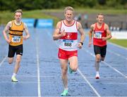 16 July 2023; Jim Phelan of Galway City Harriers AC, Galway, centre, wins his heat in the senior men's 400m during day two of the 123.ie National AAI Games and Combines at Morton Stadium in Santry, Dublin. Photo by Stephen Marken/Sportsfile
