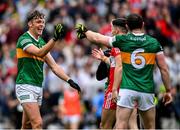 16 July 2023; David Clifford of Kerry celebrates with Tadhg Morley after the GAA Football All-Ireland Senior Championship Semi-Final match between Derry and Kerry at Croke Park in Dublin. Photo by Brendan Moran/Sportsfile