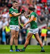 16 July 2023; Micheál Burns, right, and Diarmuid O'Connor of Kerry celebrate after the GAA Football All-Ireland Senior Championship Semi-Final match between Derry and Kerry at Croke Park in Dublin. Photo by Brendan Moran/Sportsfile