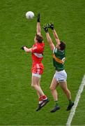 16 July 2023; Brendan Rogers of Derry in action against Jack Barry of Kerry during the GAA Football All-Ireland Senior Championship Semi-Final match between Derry and Kerry at Croke Park in Dublin. Photo by Daire Brennan/Sportsfile