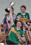 16 July 2023; Kerry captain Mary Kate Smith lifts the cup following the 2023 All-Ireland U16 Ladies Football B Final match between Kerry and Sligo at Duggan Park, Ballinasloe, Galway. Photo by Tom Beary/Sportsfile