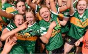 16 July 2023; Kerry players celebrate following the 2023 All-Ireland U16 Ladies Football B Final match between Kerry and Sligo at Duggan Park, Ballinasloe, Galway. Photo by Tom Beary/Sportsfile