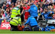 16 July 2023; Gareth McKinless of Derry receives medical attention during the GAA Football All-Ireland Senior Championship Semi-Final match between Derry and Kerry at Croke Park in Dublin. Photo by David Fitzgerald/Sportsfile