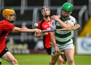 16 July 2023; Paddy Reddy of St Fechin's in action against Fergal O'Kelly-Lynch of Naomh Eoin during the 2023 CúChulainn Hurling League Division 2 Final match between Naomh Eoin, Sligo, and St Fechin’s, Louth, at Kingspan Breffni Park in Cavan. Photo by Oliver McVeigh/Sportsfile