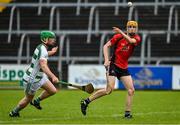 16 July 2023; Fergal O'Kelly-Lynch of Naomh Eoin in action against David Stephenson of St Fechin's during the 2023 CúChulainn Hurling League Division 2 Final match between Naomh Eoin, Sligo, and St Fechin’s, Louth, at Kingspan Breffni Park in Cavan. Photo by Oliver McVeigh/Sportsfile