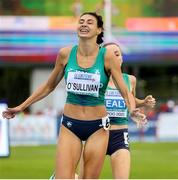 16 July 2023; Sophie O'Sullivan of Ireland crosses the line to win gold ahead of teammate Sarah Healy in the Women's 1500m Final during the European Athletics U23 Championships at Espoo in Finland. Photo by Giancarlo Colombo/Sportsfile