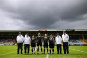 16 July 2023; Referee Garryowen McMahon and his officials before the TG4 LGFA All-Ireland Senior Championship Quarter-Final match between Donegal and Dublin at MacCumhaill Park in Ballybofey, Donegal. Photo by Ramsey Cardy/Sportsfile