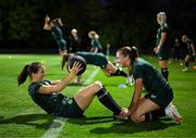 17 July 2023; Niamh Fahey, left, and Abbie Larkin during a Republic of Ireland training session at Meakin Park in Brisbane, Australia, ahead of the start of the FIFA Women's World Cup 2023. Photo by Stephen McCarthy/Sportsfile