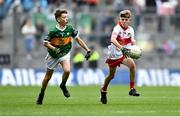 16 July 2023; Noah McGuire, Scoil An Chaisil, Glean cholm Cille, Donegal, representing Derry during the INTO Cumann na mBunscol GAA Respect Exhibition Go Games at the GAA Football All-Ireland Senior Championship Semi-Final match between Derry and Kerry at Croke Park in Dublin. Photo by David Fitzgerald/Sportsfile